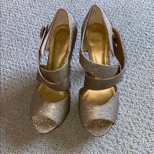 Gold glitter cork heels